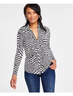 I.N.C. INTERNATIONAL CONCEPTS Women's Printed Ruched Snap-Front Top, Created for Macy's