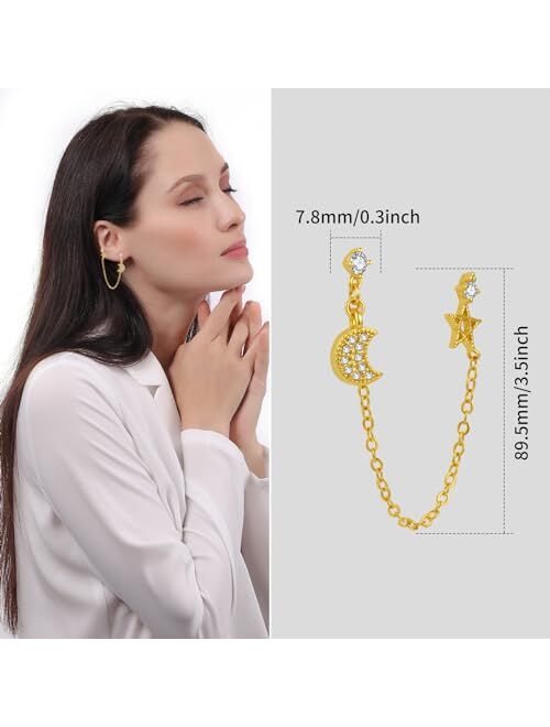 ToHeart Chain Earrings Double Piercing Double Earrings 14k Gold Stud Earrings Hypoallergenic Double Piercing Earrings Lightweight