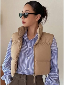 Star Stand Collar Short Vest Style Padded Jacket