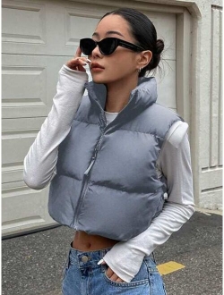 Star Stand Collar Short Vest Style Padded Jacket