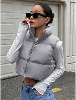 Star Stand Collar Short Vest Style Padded Jacket