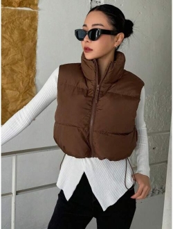 Star Stand Collar Short Vest Style Padded Jacket