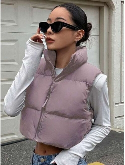 Star Stand Collar Short Vest Style Padded Jacket