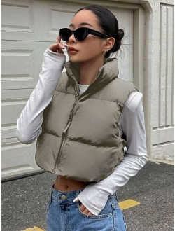 Star Stand Collar Short Vest Style Padded Jacket