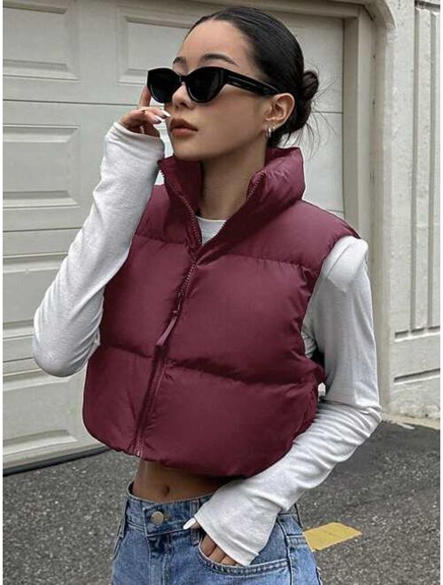 Dazy Star Stand Collar Short Vest Style Padded Jacket