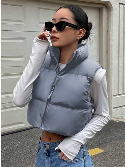 Dazy Star Stand Collar Short Vest Style Padded Jacket