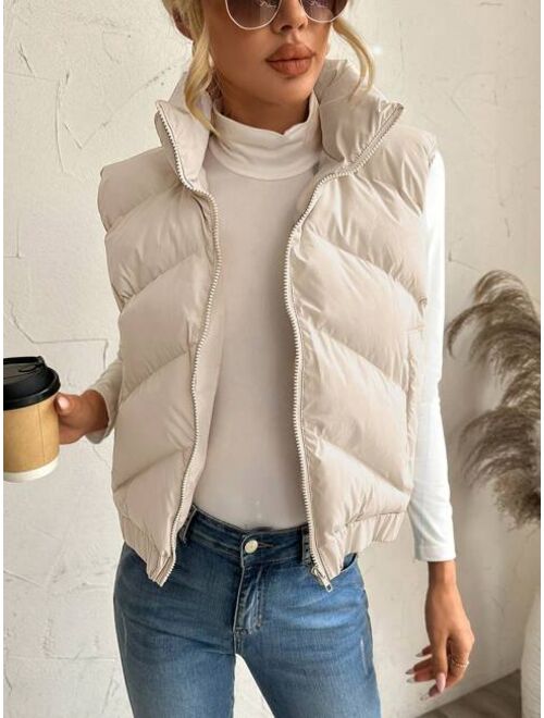 SHEIN LUNE Zip Up Sleeveless Puffer Vest Coat