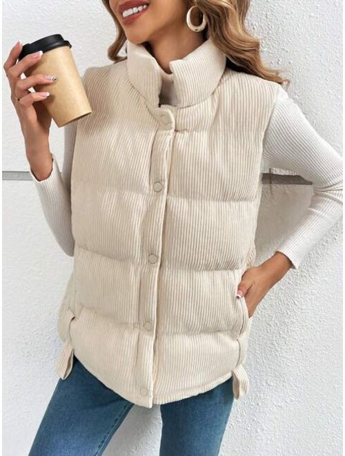 SHEIN Frenchy Snap Button Front Vest Puffer Coat