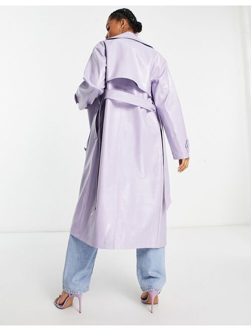 Miss Selfridge croc faux leather trench coat in lilac