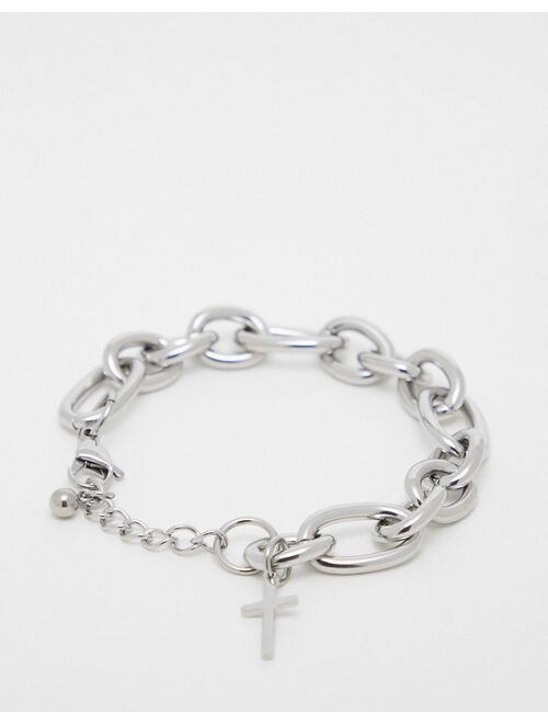 Reclaimed Vintage unisex chunky chain cross charm bracelet in stainless steel