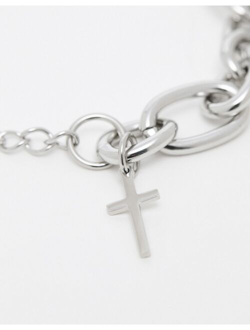 Reclaimed Vintage unisex chunky chain cross charm bracelet in stainless steel