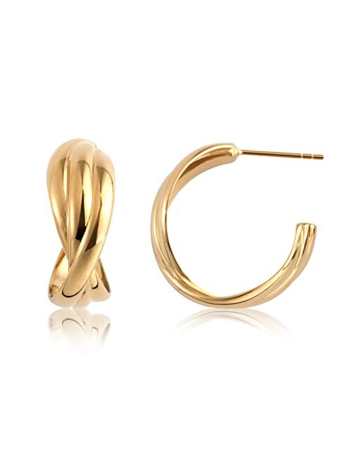 IELEGLOWS 18K Gold Plated Hoop Earrings for Women | Chunky Open Hoops | Twisted Huggie Hoop Earrings