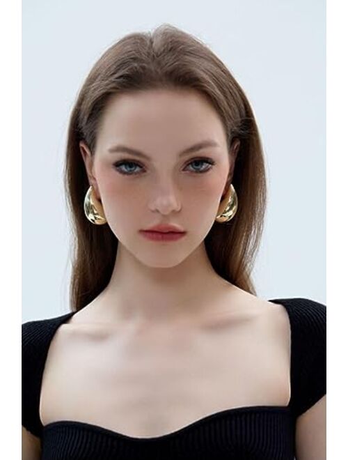 POVIK Teardrop Earrings Dupes for Women Gold/Silver Chunky Hoop Earring Dangle Water Drop Hypoallergenic Earring Set for Women Girls