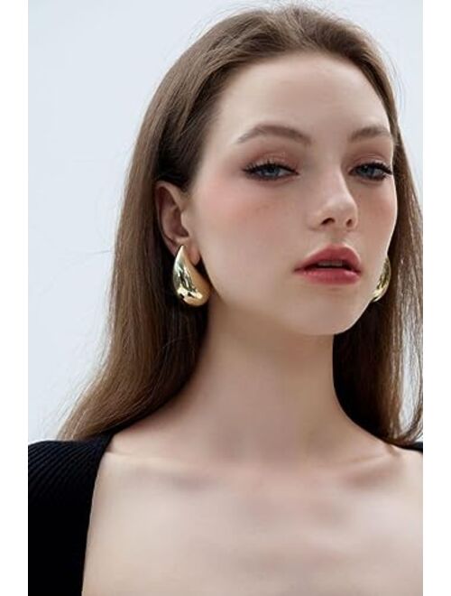 POVIK Teardrop Earrings Dupes for Women Gold/Silver Chunky Hoop Earring Dangle Water Drop Hypoallergenic Earring Set for Women Girls