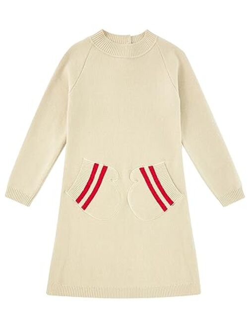 Kids4ever Girls Sweater Dress with Pockets Girl Fall Long Sleeve Causal Knit Dresses for 5-8 Years Kids