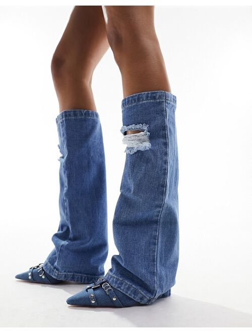 My Accessories London denim leg warmers in blue