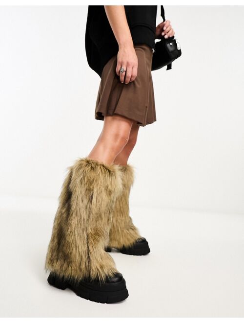 My Accessories London faux fur leg warmers in cream