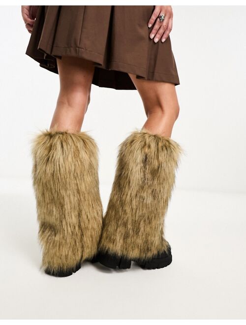 My Accessories London faux fur leg warmers in cream