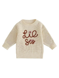 CREAIRY Big Sister Little Sister Matching Outfits Toddler Baby Girl Chunky Knit Sweater Warm Sweatshirt Knitted Fall Clothes