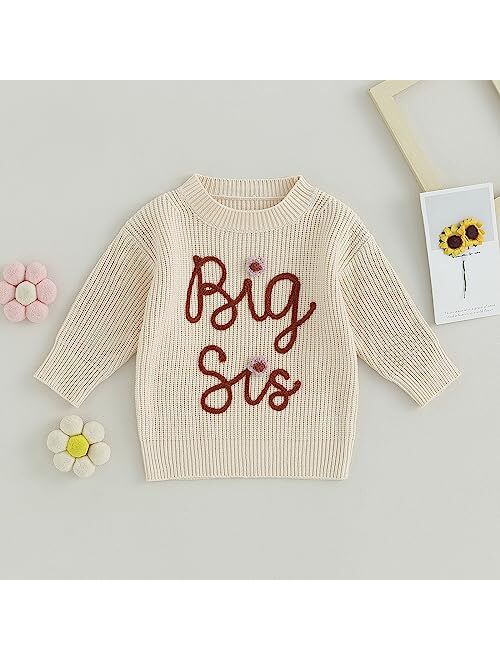 CREAIRY Big Sister Little Sister Matching Outfits Toddler Baby Girl Chunky Knit Sweater Warm Sweatshirt Knitted Fall Clothes