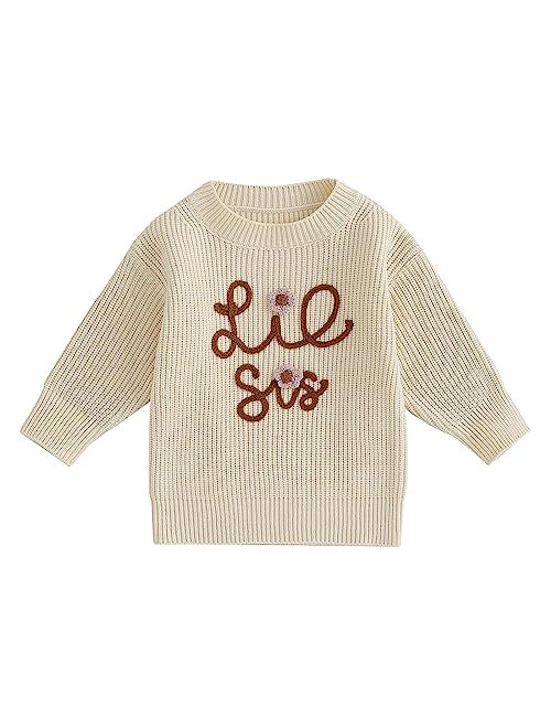 CREAIRY Big Sister Little Sister Matching Outfits Toddler Baby Girl Chunky Knit Sweater Warm Sweatshirt Knitted Fall Clothes