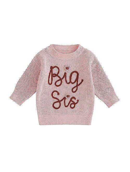 CREAIRY Big Sister Little Sister Matching Outfits Toddler Baby Girl Chunky Knit Sweater Warm Sweatshirt Knitted Fall Clothes