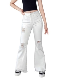 Girls Casual Denim Pants High Waist Flare Leg Jeans with Pocket