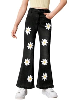 Girls Casual Denim Pants High Waist Flare Leg Jeans with Pocket