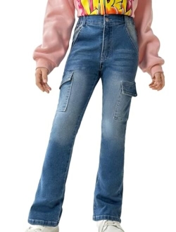 Girls Casual Denim Pants High Waist Flare Leg Jeans with Pocket