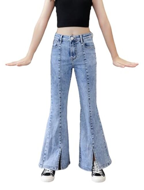 Floerns Girls Casual Denim Pants High Waist Flare Leg Jeans with Pocket