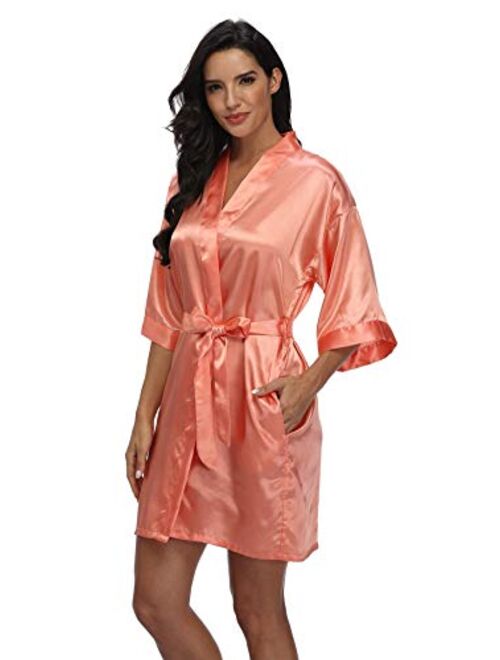 Super Shopping-Zone Women's Pure Short Silky Robes Bridesmaid Bride Party Satin Robes Sleepwear