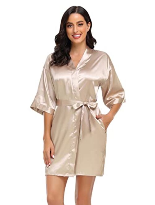 Super Shopping-Zone Women's Pure Short Silky Robes Bridesmaid Bride Party Satin Robes Sleepwear