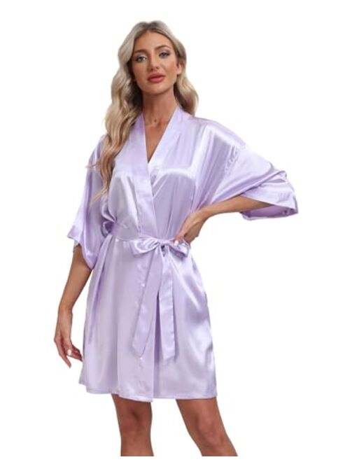 Super Shopping-Zone Women's Pure Short Silky Robes Bridesmaid Bride Party Satin Robes Sleepwear