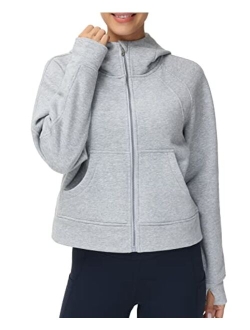 Women's Full-Zip Up Hoodies Jacket Fleece Workout Crop Tops Sweatshirts with Pockets Thumb Hole