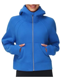 Women's Full-Zip Up Hoodies Jacket Fleece Workout Crop Tops Sweatshirts with Pockets Thumb Hole