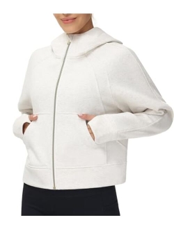 Women's Full-Zip Up Hoodies Jacket Fleece Workout Crop Tops Sweatshirts with Pockets Thumb Hole