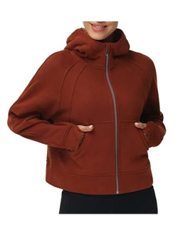 Women's Full-Zip Up Hoodies Jacket Fleece Workout Crop Tops Sweatshirts with Pockets Thumb Hole