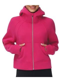 Women's Full-Zip Up Hoodies Jacket Fleece Workout Crop Tops Sweatshirts with Pockets Thumb Hole