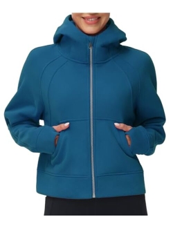 Women's Full-Zip Up Hoodies Jacket Fleece Workout Crop Tops Sweatshirts with Pockets Thumb Hole