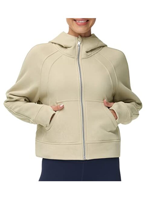 THE GYM PEOPLE Women's Full-Zip Up Hoodies Jacket Fleece Workout Crop Tops Sweatshirts with Pockets Thumb Hole