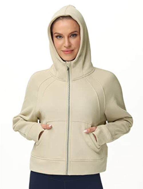 THE GYM PEOPLE Women's Full-Zip Up Hoodies Jacket Fleece Workout Crop Tops Sweatshirts with Pockets Thumb Hole