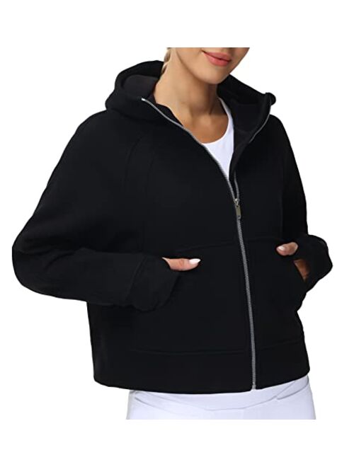 THE GYM PEOPLE Women's Full-Zip Up Hoodies Jacket Fleece Workout Crop Tops Sweatshirts with Pockets Thumb Hole