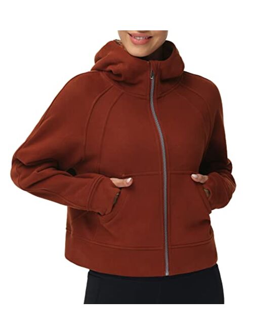 THE GYM PEOPLE Women's Full-Zip Up Hoodies Jacket Fleece Workout Crop Tops Sweatshirts with Pockets Thumb Hole