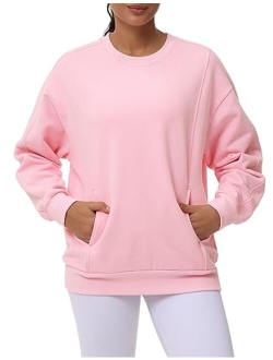 Women's Loose Fit Sweatshirt Long Sleeve Crewneck Cotton Boxy Fall Workout Pullover Tops with Pockets