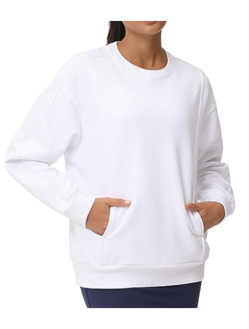 THE GYM PEOPLE Women's Loose Fit Sweatshirt Long Sleeve Crewneck Cotton Boxy Fall Workout Pullover Tops with Pockets