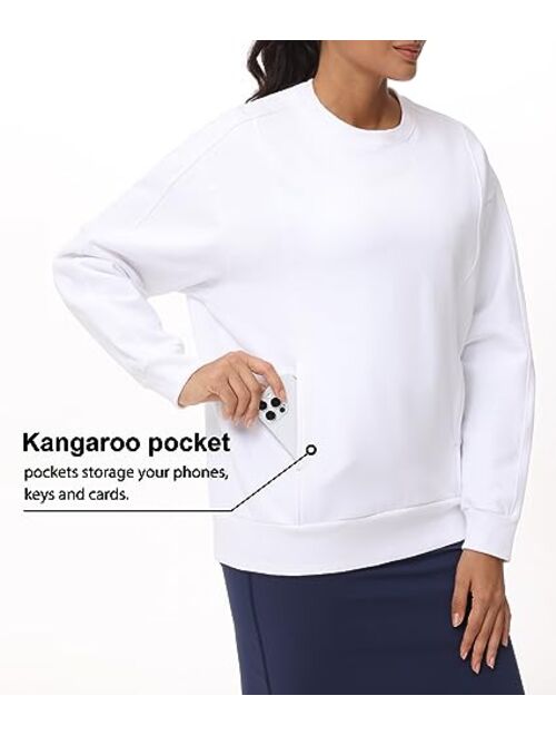 THE GYM PEOPLE Women's Loose Fit Sweatshirt Long Sleeve Crewneck Cotton Boxy Fall Workout Pullover Tops with Pockets