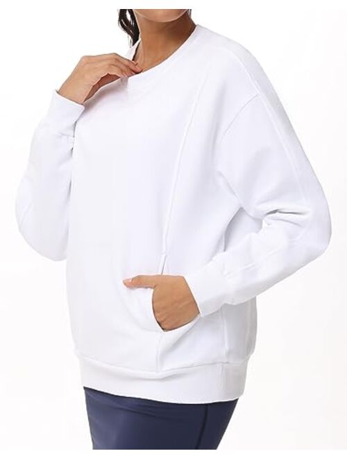 THE GYM PEOPLE Women's Loose Fit Sweatshirt Long Sleeve Crewneck Cotton Boxy Fall Workout Pullover Tops with Pockets