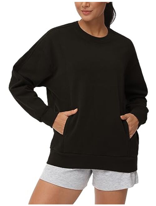 THE GYM PEOPLE Women's Loose Fit Sweatshirt Long Sleeve Crewneck Cotton Boxy Fall Workout Pullover Tops with Pockets