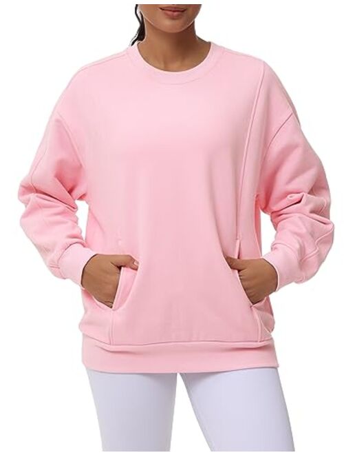 THE GYM PEOPLE Women's Loose Fit Sweatshirt Long Sleeve Crewneck Cotton Boxy Fall Workout Pullover Tops with Pockets