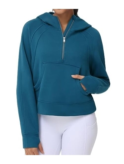 Womens' Hoodies Half Zip Long Sleeve Fleece Crop Pullover Sweatshirts with Pockets Thumb Hole